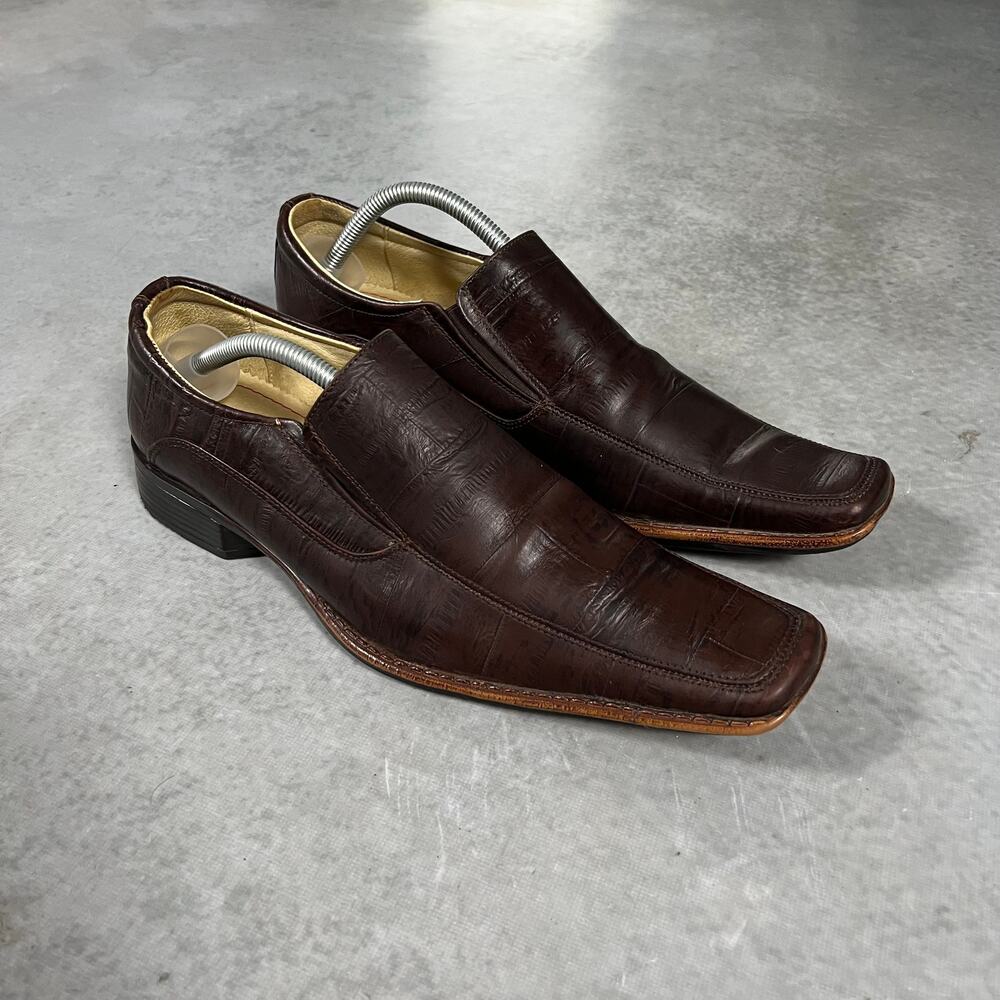 Christian Gallery Men 10.5/28.5MX Leather Dress Shoes Slip On Square Toe Loafers